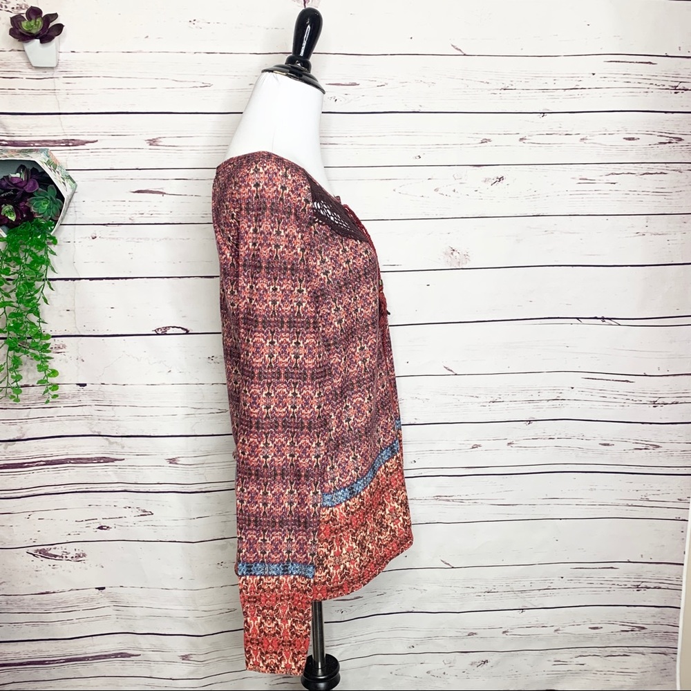 Vintage America Boho Lace Up Lara Top Long Sleeve Size Medium Red & Blue - Picture 5 of 7